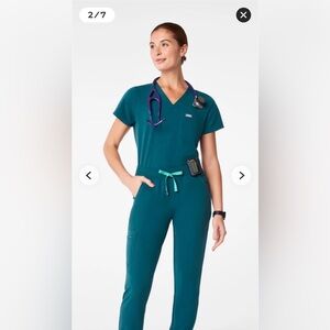 Figs Scrubs Set Zamora Jogger Pants XS Casma Three-Pocket Top XXS Caribbean Blue